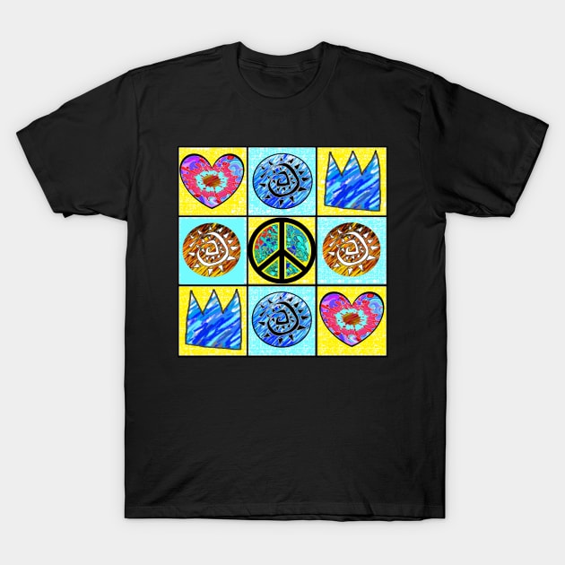 Peace, Love, Art and Hearts T-Shirt by LowEndGraphics